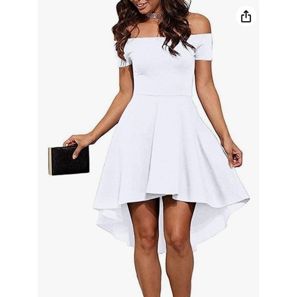 Sarin Mathews White Off Shoulder High Low Fit Flare Dress Size Small